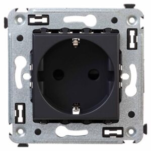 Розетка 1-м СП 2мод. Avanti "Черный матовый" 16А 2P+E защ. шторки механизм черн. DKC 4412003 оптом купить цена