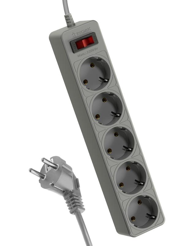 Удлинитель с сетевым фильтром 5х5м с заземл. 10А IP20 2.2кВт ПВС 3х0.75 с выкл. с индикатором сети сер. КОСМОС FKsm5m-5g(G) купить оптом выгодно Удлинитель с сетевым фильтром 5х5м с заземл. 10А IP20 2.2кВт ПВС 3х0.75 с выкл. с индикатором сети сер. КОСМОС FKsm5m-5g(G) оптом купить цена