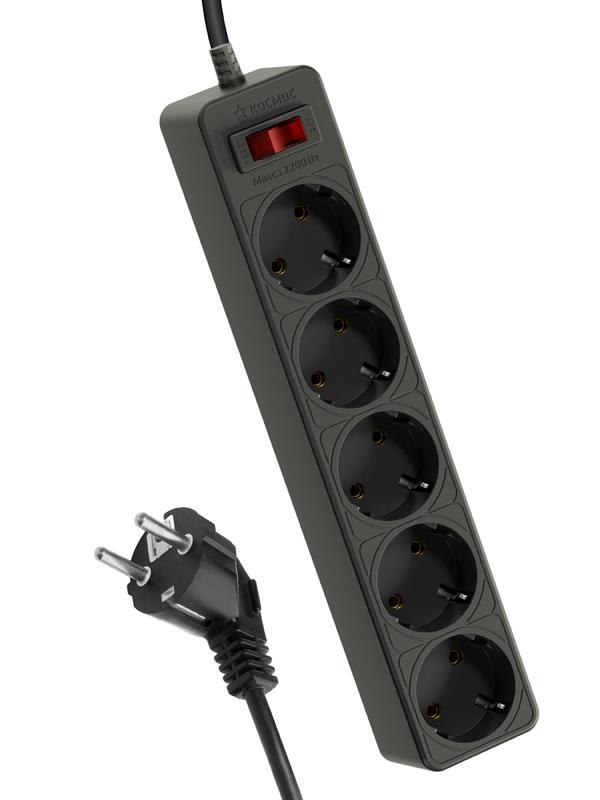 Удлинитель с сетевым фильтром 5х1.8м с заземл. 10А IP20 2.2кВт ПВС 3х0.75 с выкл. с индикатором сети черн. КОСМОС FKsm1.8m-5g(B) купить оптом выгодно Удлинитель с сетевым фильтром 5х1.8м с заземл. 10А IP20 2.2кВт ПВС 3х0.75 с выкл. с индикатором сети черн. КОСМОС FKsm1.8m-5g(B) оптом купить цена