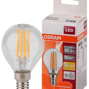 Лампа светодиодная филаментная LED STAR CLASSIC P 40 4W/827 4Вт шар 2700К тепл. бел. E14 470лм 220-240В прозр. стекло OSRAM 4058075068377 оптом купить цена