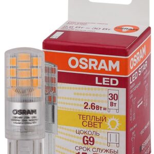 Лампа светодиодная LED STAR PIN30 2.6W/827 (замена 30Вт) 2.6Вт 2700К тепл. бел. G9 320лм 220-240В прозр. пласт. OSRAM 4058075056688 оптом купить цена