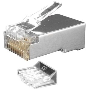 Разъем PLUG-8P8C-UV-C6-SH-100 RJ45(8P8C) под витую пару кат. 6 (50/50 микродюйм)экранир. универс.(для ож и мж кабеля) со вставкой (уп.100 шт) Hyperline 49383 оптом купить цена