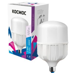 Лампа светодиодная высокомощная HWLED 100Вт 6500К холод. бел. E27 220В (переходник с E27 на E40 в компл.) КОСМОС LksmHWLED100WE2765 оптом купить цена