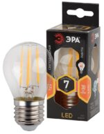 Лампочка светодиодная ЭРА F-LED P45-7W-827-E27 E27 / Е27 7Вт филамент шар теплый белый свет купить оптом недорого