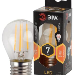 Лампочка светодиодная ЭРА F-LED P45-7W-827-E27 E27 / Е27 7Вт филамент шар теплый белый свет купить оптом недорого