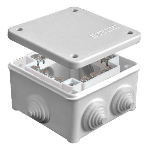 Коробка распределительная ОП 85х85х45мм IP54 с клемм. 7 выходов 3 гермоввода 16А 24 контакта крышка на винтах сер. Epplast 130124 купить оптом выгодно Коробка распределительная ОП 85х85х45мм IP54 с клемм. 7 выходов 3 гермоввода 16А 24 контакта крышка на винтах сер. Epplast 130124 оптом купить цена