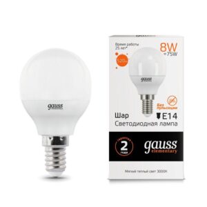 Лампа светодиодная Elementary 8Вт P45 шар 3000К тепл. бел. E14 520лм GAUSS 53118 оптом купить цена