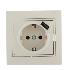 Розетка 1-м СП Mira 16А с заземл. + USB разъем крем. LEZARD 701-0303-181 оптом купить цена