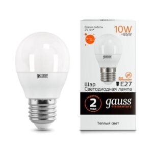Лампа светодиодная Elementary 10Вт P45 шар 3000К тепл. бел. E27 710лм GAUSS 53210 оптом купить цена