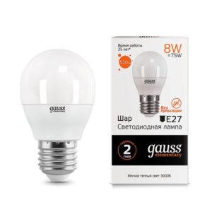 Лампа светодиодная Elementary 8Вт P45 шар 3000К тепл. бел. E27 520лм GAUSS 53218 оптом купить цена
