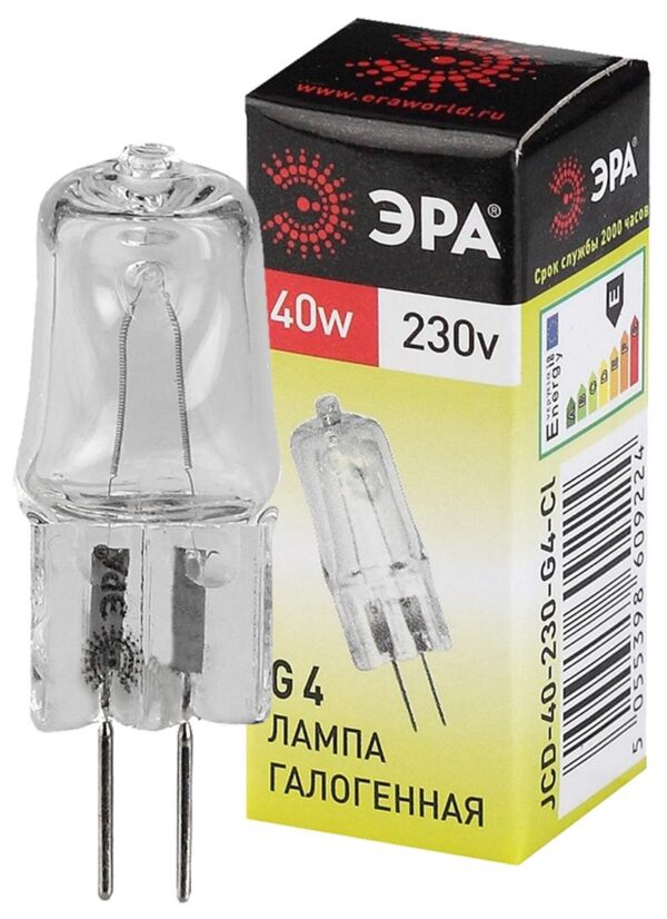 Лампочка галогенная ЭРА G4-JCD-40W-230V-CL G4 40Вт капсула теплый белый свет купить оптом недорого