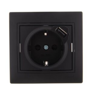 Розетка 1-м СП Mira 16А с заземл. + USB разъем черн. бархат LEZARD 701-4242-181 оптом купить цена