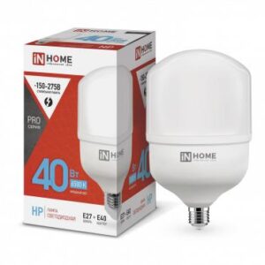 Лампа светодиодная высокомощная LED-HP-PRO 40Вт цилиндр 6500К холод. бел. E27 3800лм 230В с адаптером E40 IN HOME 4690612031101 оптом купить цена