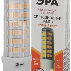 Лампочка светодиодная ЭРА STD LED JC-5W-12V-CER-827-G4 G4 5Вт керамика капсула теплый белый свет купить оптом недорого