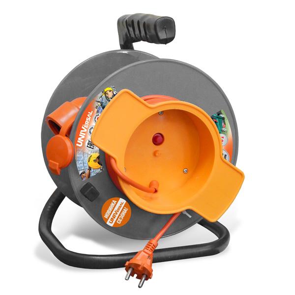 Удлинитель на катушке 1х30м без заземл. 10А IP44 У10-028 ПВС 2х0.75 термозащита с выносн. розеткой UNIVersal 9633262 купить оптом выгодно Удлинитель на катушке 1х30м без заземл. 10А IP44 У10-028 ПВС 2х0.75 термозащита с выносн. розеткой UNIVersal 9633262 оптом купить цена