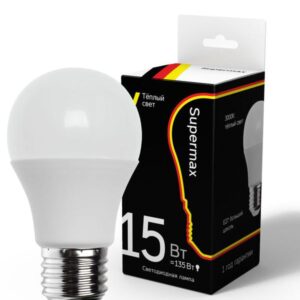 Лампа светодиодная Supermax А60 15Вт стандарт E27 230В 3000К КОСМОС Sup_LED15wA60E2730 оптом купить цена