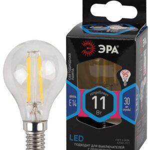 Лампочка светодиодная ЭРА F-LED P45-11W-840-E14 Е14 / Е14 11Вт филамент шар нейтральный белый свет купить оптом недорого