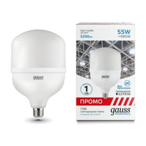 Лампа светодиодная Elementary 55Вт T160 цилиндр 6500К холод. бел. E27 5250лм Promo GAUSS 60436 оптом купить цена