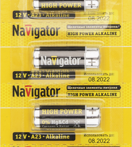 Элемент питания алкалиновый A23 61 464 NBT-NE-A23-BP5 для пультов сигнализаций (блист.5шт) NAVIGATOR 61464 оптом купить цена