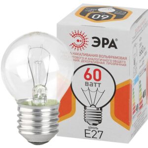 Лампочка ЭРА P45 60Вт Е27 / E27 230В шар прозрачный цветная упаковка купить оптом недорого