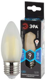 Лампочка светодиодная ЭРА F-LED B35-9w-840-E27 frost Е27 / Е27 9Вт филамент свеча матовая нейтральный белый свет купить оптом недорого