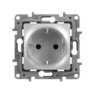 Розетка 1-м СП Etika 16А IP31 250В 2P+E с заземл. защ. шторки немецк. стандарт винтов. клеммы механизм алюм. Leg 672422 оптом купить цена