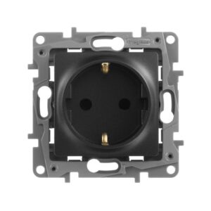 Розетка 1-м СП Etika 16А IP31 250В 2P+E с заземл. защ. шторки немецк. стандарт винтов. клеммы механизм антрацит Leg 672622 оптом купить цена