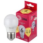 Лампочка светодиодная ЭРА RED LINE LED P45-6W-827-E27 R E27 / Е27 6Вт шар теплый белый свет купить оптом недорого