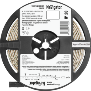 Лента светодиодная 71 762 NLS-3528CW60-4.8-IP20-12V R5 4.8Вт/м (уп.5м) Navigator 71762 оптом купить цена