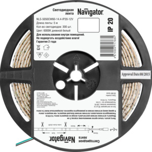 Лента светодиодная 71 768 NLS-5050CW60-14.4-IP20-12V R5 14.4Вт/м (уп.5м) Navigator 71768 оптом купить цена
