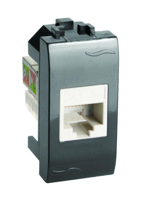 Розетка компьютерная 1-м СП 1мод. Brava RJ45 кат.5E черн. DKC 77654N купить оптом выгодно Розетка компьютерная 1-м СП 1мод. Brava RJ45 кат.5E черн. DKC 77654N оптом купить цена