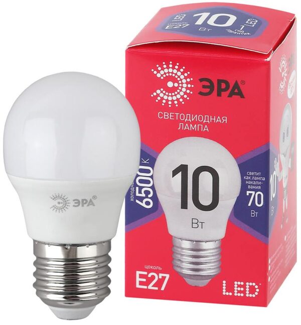 Лампочка светодиодная ЭРА RED LINE LED P45-10W-865-E27 R E27 / Е27 10Вт шар холодный дневной свет купить оптом недорого