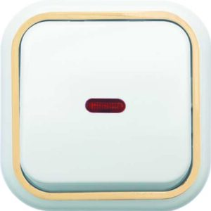 Выключатель 1-кл. ОП Валентина 10А IP20 А16-054 с индикацией бел./зол. Кунцево 7633 оптом купить цена