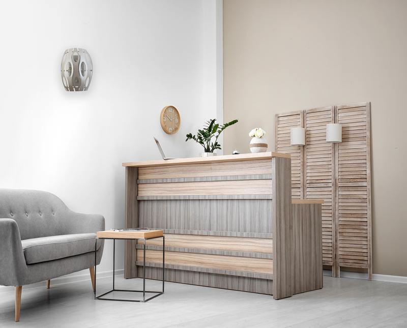 Receptionist desk in hotel. Workplace interior