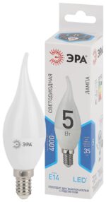 Лампочка светодиодная ЭРА STD LED BXS-5W-840-E14 E14 / Е14 5Вт свеча на ветру нейтральный белый свет купить оптом недорого