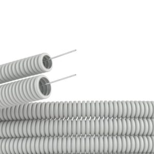 Труба гофрированная ПВХ гибкая тяжелая d25мм с протяжкой сер. (уп.50м) DKC 91525 оптом купить цена