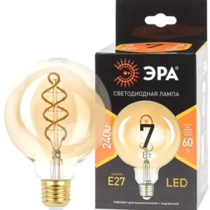 Лампочка светодиодная ЭРА F-LED G95-7W-824-E27 spiral gold E27 / Е27 7Вт филамент шар золотистый теплый белый свет купить оптом недорого