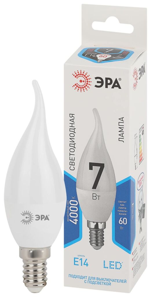 Лампочка светодиодная ЭРА STD LED BXS-7W-840-E14 E14 / Е14 7Вт свеча на ветру нейтральный белый свет оптом купить хорошая цена Лампочка светодиодная ЭРА STD LED BXS-7W-840-E14 E14 / Е14 7Вт свеча на ветру нейтральный белый свет купить оптом недорого
