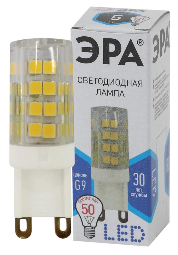 Лампочка светодиодная ЭРА STD LED JCD-5W-CER-840-G9 G9 5Вт керамика капсула нейтральный белый свет купить оптом недорого