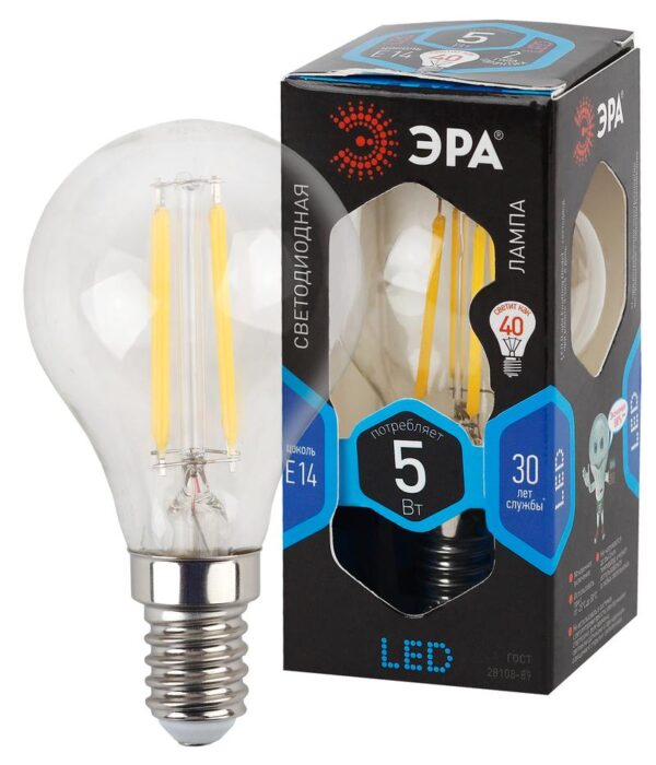Лампочка светодиодная ЭРА F-LED P45-5W-840-E14 Е14 / Е14 5Вт филамент шар нейтральный белый свет купить оптом недорого