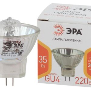 Лампочка галогенная ЭРА GU4-MR11-35W-220V-30 CL GU4 35Вт софит теплый белый свет купить оптом недорого