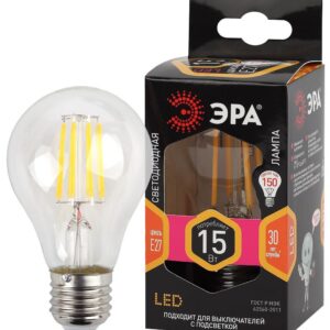 Лампочка светодиодная ЭРА F-LED A60-15W-827-E27 Е27 / Е27 15Вт филамент груша теплый белый свет купить оптом недорого