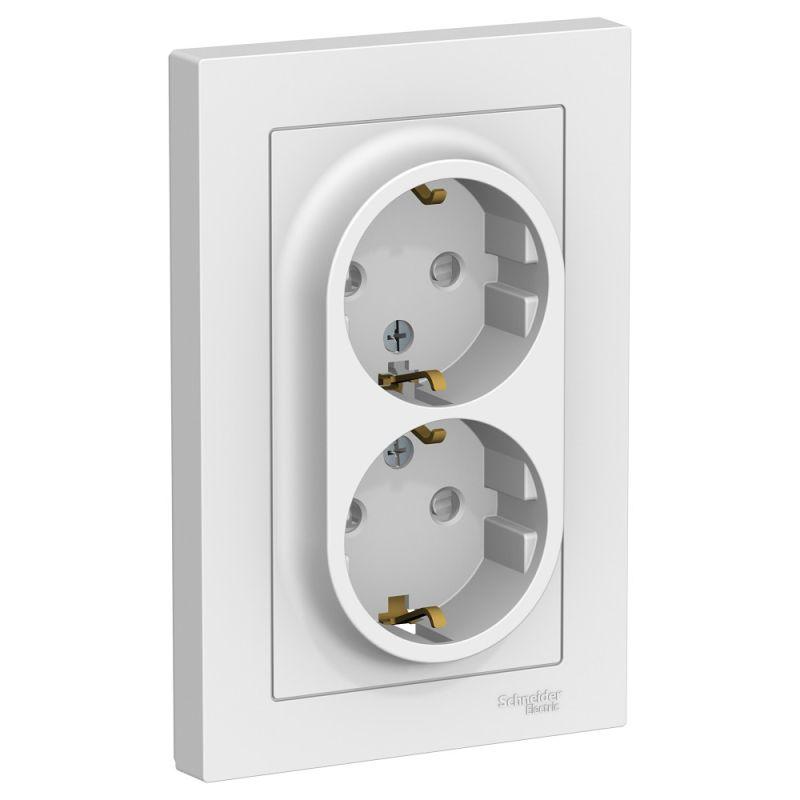 Розетка 2-м СП AtlasDesign 16А IP20 с заземл. защ. шторки в сборе бел. SE ATN000126 купить оптом выгодно Розетка 2-м СП AtlasDesign 16А IP20 с заземл. защ. шторки в сборе бел. SE ATN000126 оптом купить цена