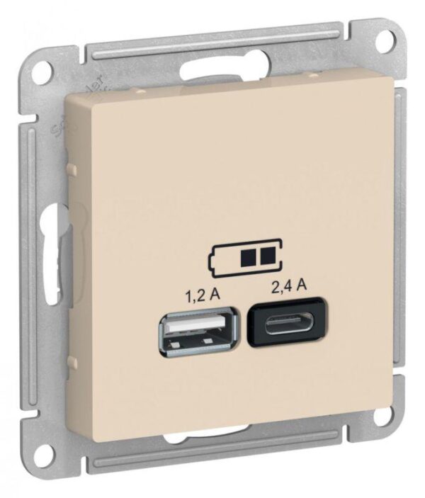 Розетка USB AtlasDesign тип A+C 5В/2.4А 2х5В/1.2А механизм беж. SE ATN000239 оптом купить цена