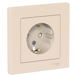 Розетка 1-м СП AtlasDesign 16А IP20 с заземл. защ. шторки в сборе беж. SE ATN000244 оптом купить цена
