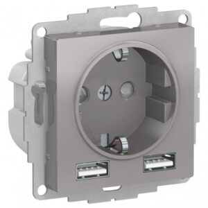 Розетка 1-м СП AtlasDesign 16А IP20 с 2-мя заряд. устройствами USB тип A+A 5В/2.4А 2х5В/1.2А механизм алюм. SE ATN000330 оптом купить цена