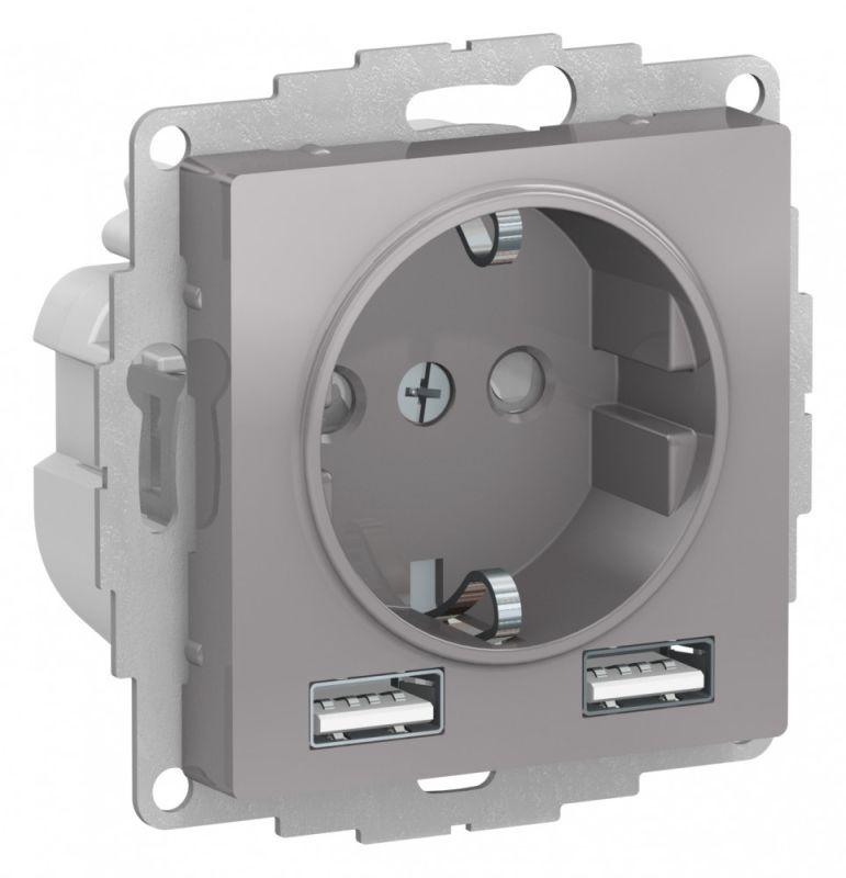 Розетка 1-м СП AtlasDesign 16А IP20 с 2-мя заряд. устройствами USB тип A+A 5В/2.4А 2х5В/1.2А механизм алюм. SE ATN000330 купить оптом выгодно Розетка 1-м СП AtlasDesign 16А IP20 с 2-мя заряд. устройствами USB тип A+A 5В/2.4А 2х5В/1.2А механизм алюм. SE ATN000330 оптом купить цена