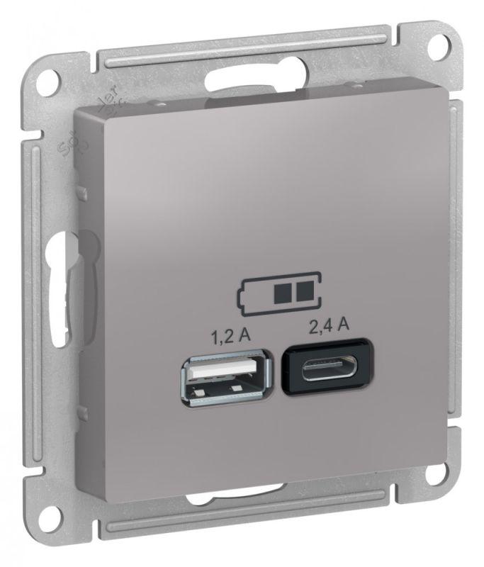 Розетка USB AtlasDesign тип A+C 5В/2.4А 2х5В/1.2А механизм алюм. SE ATN000339 купить оптом выгодно Розетка USB AtlasDesign тип A+C 5В/2.4А 2х5В/1.2А механизм алюм. SE ATN000339 оптом купить цена