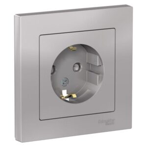 Розетка 1-м СП AtlasDesign 16А IP20 с заземл. защ. шторки в сборе алюм. SE ATN000344 оптом купить цена