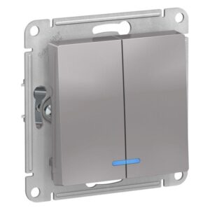 Выключатель 2-кл. СП AtlasDesign 10А IP20 (сх. 5а) 10AX с подсветкой механизм алюм. SE ATN000353 оптом купить цена